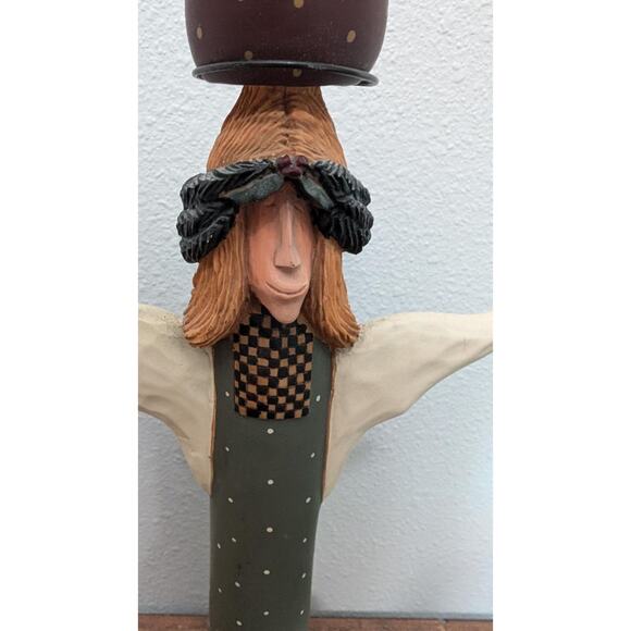 VTG 1997 Williraye Studio Christmas Holiday Angel Folk Art Candle Holder WW2227 - Picture 2 of 9